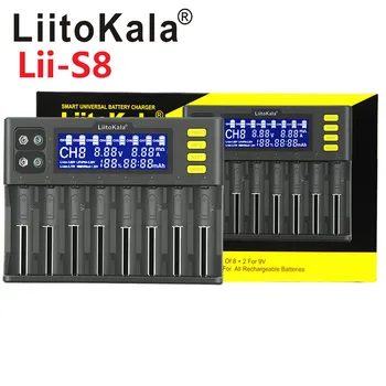 LiitoKala Lii-S8 Baterijų Kroviklis Li-ion 3.7V1.2V Li-FePO4 3.2 V IMR 3.8 V kroviklis + 18650 3000mah HG2 + 18650 3400mAh NCR18650B