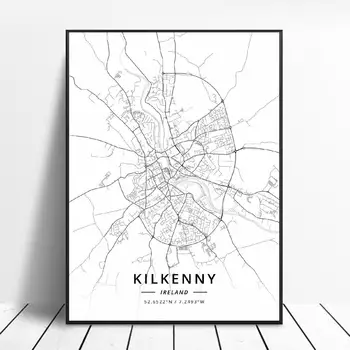 Limerlck Kardai Galway Kilrush Navan Kilkenny Waterford, Airija, Drobė Meno Žemėlapį Plakatas