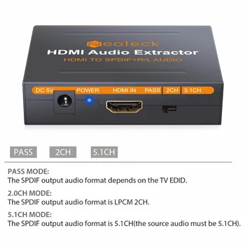 LiNKFOR 1080P HDMI į HDMI Konverteris Paramos Pacc/2.0 ch/5.1 ch Režimas Optinis TOSLINK SPDIF ir Analoginis RCA Stereo Audio Extractor