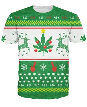 Linksmų Kalėdų T-Shirt Bongs Ir Palieka Marškinėliai Moterims Vyrai 3d Atspausdintas Marškinėlius Komplektus Viršūnes Plius Dydis 5XL