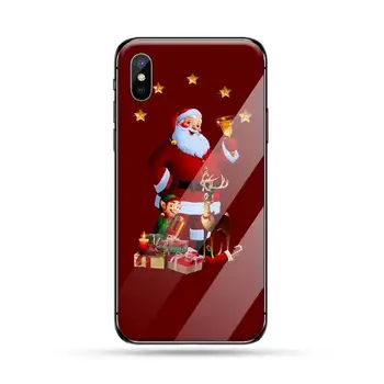 Linksmų Kalėdų Telefono dėklas Grūdintas stiklas iphone 5C 6 6S 7 8 plus X XS XR 11 PRO MAX