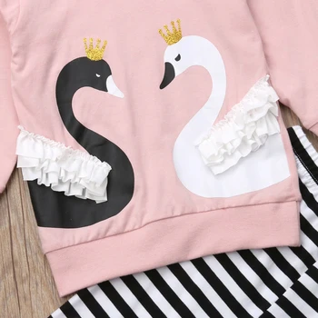 Lioraitiin Mados Swan Kūdikių Mergaičių Aprangą ilgomis Rankovėmis Medvilnės Top marškinėliai+Kelnės Nustatyti Bamblys Rudens Drabužiai Tracksuit UK