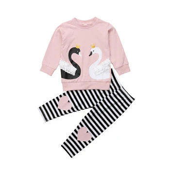 Lioraitiin Mados Swan Kūdikių Mergaičių Aprangą ilgomis Rankovėmis Medvilnės Top marškinėliai+Kelnės Nustatyti Bamblys Rudens Drabužiai Tracksuit UK