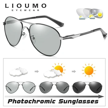 LIOUMO Prekės ženklo Dizainas Klasikinis Pilotas Metalo Rėmas Vyrų Akiniai nuo saulės Moterims Poliarizuota Vairavimo Photochromic Saulės Akiniai heren zonnebril