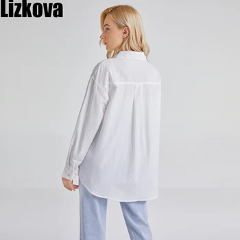 Lizkova Pavasario Medvilnės Japonijos Moterų Palaidinė Balta ilgomis Rankovėmis Marškinėliai moteriška 2021 Kišenėje Femme Chemise 8265