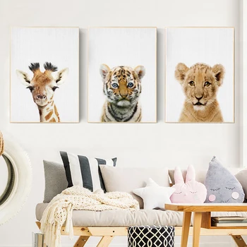 Liūtas, beždžionė tigras, zebras spausdinti safari gyvūnų darželio apdailos miško gyvūnų kūdikių freskos modernus plakatas vaikai kambario dekoro