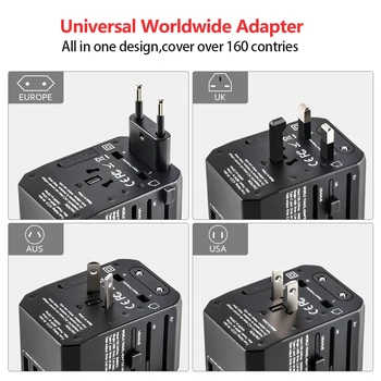 LOERSS Kelionės Adapteris Tarptautinės Universalus Maitinimo Adapteris All-in-one su 5.5 USB visame Pasaulyje Siena Çkroviklio UK/EU/AU/Azija