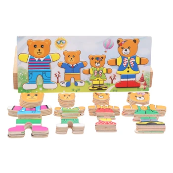 Logwood vaikų žaislų Rinkinys Kūdikių Švietimo Stalo žaidimas Bear keisti Drabužius Padažu Dėlionės mediniai Galvosūkiai Medinių Žaislų Vaikams