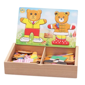 Logwood vaikų žaislų Rinkinys Kūdikių Švietimo Stalo žaidimas Bear keisti Drabužius Padažu Dėlionės mediniai Galvosūkiai Medinių Žaislų Vaikams