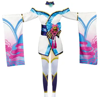 LOL Dvasia Žiedų Ahri Cosplay Kostiumų Ahri Cosplay Perukas Žaidimas LOL Ahri Kostiumas Moterims Kimono Hanfu Pilnas Komplektas Kinų Suknelė