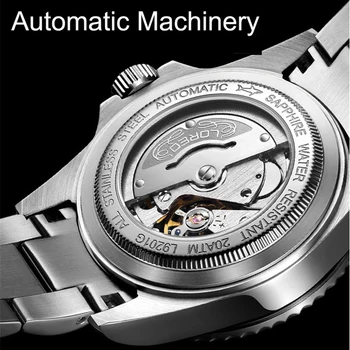 LOREO 200m Nardymo Vyrai Laikrodžiai Top Brand Prabangos Automatinis Mechaninis laikrodis Vyrams Žuvėdra Judėjimo Laikrodžius Vyrų Laikrodis