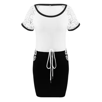 LOSSKY Mados Moterų Mini Suknelė Spalvų Dizainas Kišenės Nėrinių Pieštuku Office Suknelė 2020 Elegantiška Panele Bodycon Tvarstis Suknelės