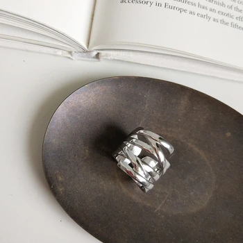 LouLeur 925 sterling silver line pynimo Multi-layer žiedai, sidabro kūrybos temperamentas atidaryti žiedai moterų festivalis papuošalai dovana