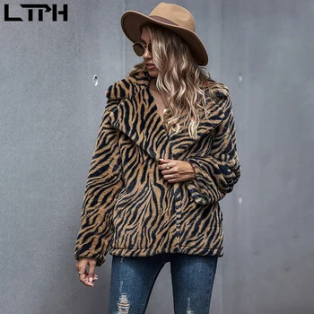 LTPH2020 Rudenį, žiemą, naują atvykimo Tigras modelio Spausdinimo moteris švarkelio atlapas Visą rankovės Atidaryti Dygsnio slim Shorthair Atsitiktinis kailiai, kailio