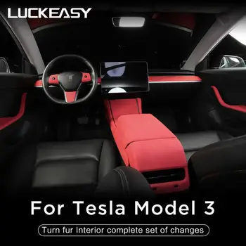 LUCKEASY interjero pleistras Tesla Model 3 2017-2020 Ruožtu kailių salono, pilnas komplektas atstatymui (RAUDONA)