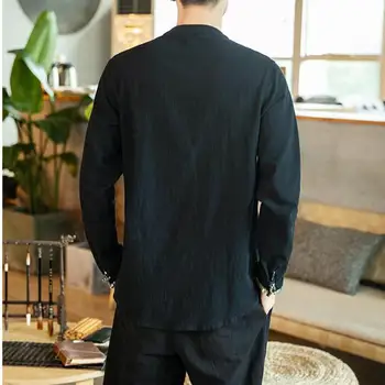 M-5XL Plius Dydis Derliaus Mens Office Marškinėliai ilgomis Rankovėmis Kinijos Apykaklės Vieną Krūtinėmis Lino Marškinėliai Vyrams Rudenį Streetwear
