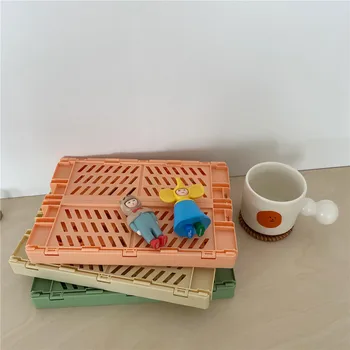 Macaron spalvos Sulankstomos Plastikinės Sandėliavimo Box 2 dydis Darbalaukio Laikymo Krepšelis Poilsio Namų Naudojimo saugojimo Kosmetikos Organizatorius