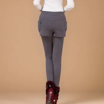 Mada Antblauzdžiai Kišenėje Tirštėti Šiltas Vientisos Spalvos Liesas Legging .u200b2018 Žiemą, Rudenį Netikrą Dviejų dalių Pieštuko Pants Plus Size
