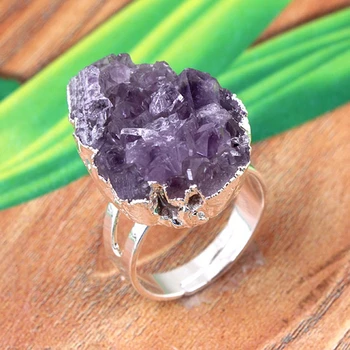 Madinga-karoliukai Gamtos Violetinė Kvarco Amethysts Žiedas Netaisyklingos Formos Reguliuojamas Žiedo bižuterijos