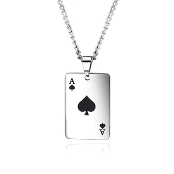 Madingas Titano Plieno Karoliai Kūrybos Žaisti Solitaire Širdies Pakabukas Karoliai Pasisekė Pokerio