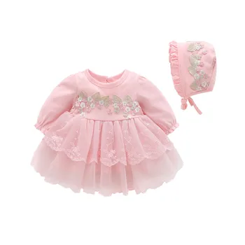 Mados baby girl pavasarį ir rudenį havajai šalies nėrinių pettiskirt siuvinėjimo + hat kostiumas princesė dress baby girl dress S4
