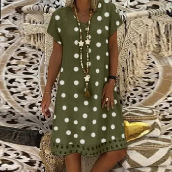 Mados Boho Suknelė Moterims Atsitiktinis Palaidų Polka Dot Spausdinti Colorblock Trumpomis Rankovėmis, V-Kaklo Suknelė Summe Paplūdimio Bohemian Suknelės 2020 M.