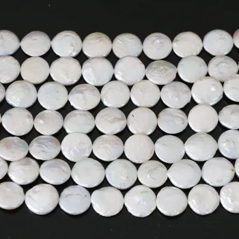 Mados gamtos 13-kaip 14mm balta kultūringas gėlavandenių perlų karoliukais monetos, papuošalai 14