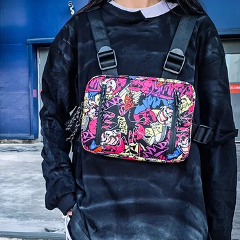 Mados Grafiti Hip-Hop ' o Krūtinės Maišeliai Vyras Mada Dvigubas Atidarymo Stačiakampio Moterų Streetwear Sgraffiti spausdinti Krūtinės Įrenginys Maišelį 2020 m.