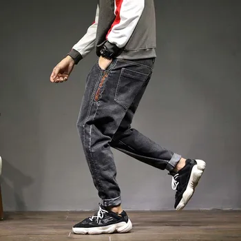 Mados Haremas Džinsai Hiphop Vyrų Atsitiktinis Džinsinio Audinio Kelnės Japonijos Streetwear Poilsiu Prarasti Baggy Kelnės Hip-Hop Vyrų Drabužiai