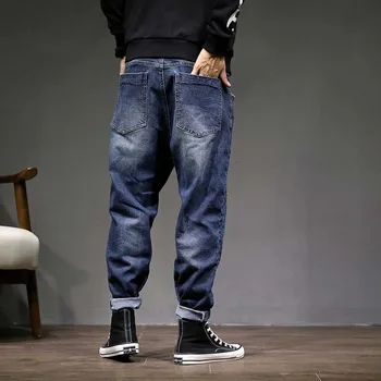Mados Haremas Džinsai Hiphop Vyrų Atsitiktinis Džinsinio Audinio Kelnės Japonijos Streetwear Poilsiu Prarasti Baggy Kelnės Hip-Hop Vyrų Drabužiai