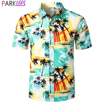 Mados Havajų Marškinėliai Vyrams Vasaros trumpomis Rankovėmis Medvilnės/Poliesterio Palmių Spausdinti Paplūdimio Drabužiai Atostogų 
