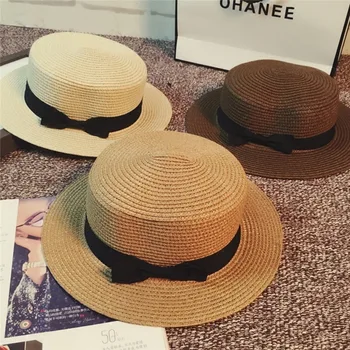 Mados Havajų šiaudų skrybėlę nuo saulės skrybėlę Mielas Moterims saulės kepurės lankas rankų moterų šiaudų bžūp paplūdimys, big kraštų skrybėlę atsitiktinis mergaičių vasaros bžūp