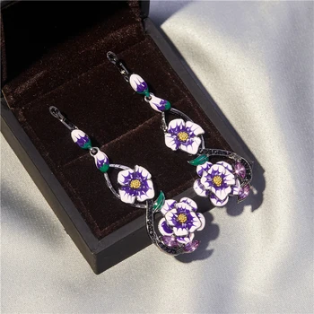 Mados išskirtinį žavinga violetinė gėlių auskarai elegantiškas, romantiškas pokylių papuošalai ponios žavesio aksesuarai dovanos, didmeninė