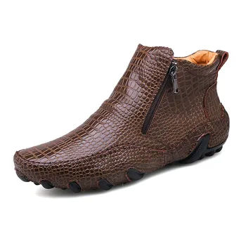 Mados Kokybės Oda Vyrų Batų Žiemą šiltas laisvalaikio bateliai Vyrams Avalynė Užtrauktukas Vyrų Kulkšnies Juodi batai botas hombre Gumos