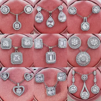 Mados madinga, suapvalinti kristalų 925 Sterling Silver juvelyrika nustatyti Vestuvių lašas auskarai karoliai pakabukas moterų papuošalai, dovanos J4749