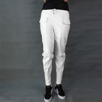 Mados Moterų Elastinga Juosmens Poilsiu Kelnės Atsitiktinis Hip Hip Ilgos Kelnės Pu Odos Pieštuku Kelnes Streetwear Plius Dydis 5XL Kelnės