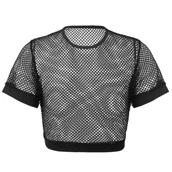 Mados Moterų žvejybos tinklas Akių Matyti-Vien dėl savo marškinėlius Tuščiaviduriai Iš trumpomis Rankovėmis Streetwear Pasėlių Viršuje Vasaros Laisvalaikio T-Shirt