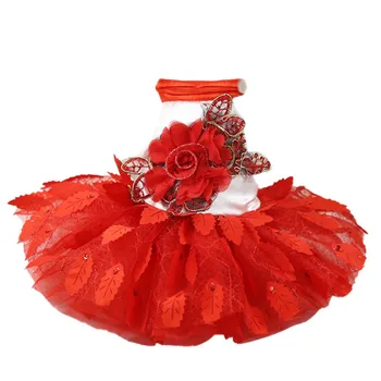 Mados raudona šuo suknelės vasaros čihuahua suknelė mažai šuo pet sijonas Princesė vestuvių Suknelė yra su lapais ir šunų drabužius suknelė