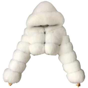Mados Rudens-Žiemos Aukštos Kokybės Dirbtiniais Fox Fur Coat Moterų 2020 M. Derliaus ilgomis Rankovėmis su Bžūp Slim Trumpas Striukes, Pūkuotas Kailis Femme