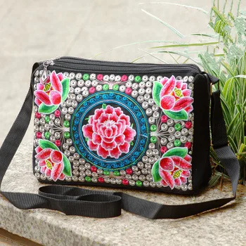 Mados Siuvinėjimo Moterys, Kelionių rankinės!Gražus Multi Gėlių aplikacija Lady Peties&Crossbody maišelį Bohemijos Trys sluoksniai Vežėjas