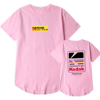 Mados spausdinti Kodak T Shirt Vasaros Atsitiktinis Medvilnės trumpomis Rankovėmis Hip Hopo Viršūnes Tees Mados Streetwear, Suapvalinti hem Tshirts