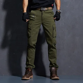 Mados Streetwear Vyrų Džinsai Slim Fit Lauko Multi Kišenės Atsitiktinis Krovinių Kelnės Armijos Žalia Chaki Kamufliažas Karinės Kelnės Vyrams
