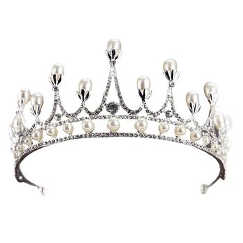 Mados Vestuvių Karūna Sidabro spalvos, kalnų krištolas Crystal Pearl Lankelis Princess Crown Nuotakos Šukuosena Karūna Vestuvių Plaukų papuošalai