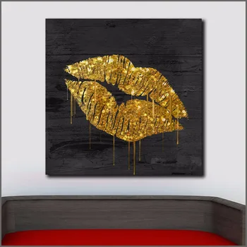 Mados Šiuolaikinė Spausdinta Sienos Meno Pop Art Aukso Lūpų Aliejaus Tapybai Plakato spauda, Drobė Sienos Nuotrauka už Kambarį Neįrėminti