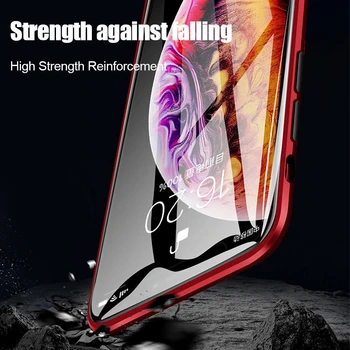 Magnetinio Adsorbcijos Metalo Atveju iPhone, 11 Pro XR X XS Max 6 7 8 Plus Double Sided Grūdintas Stiklas, Pilnas Apsauginis Telefono Dangtelis