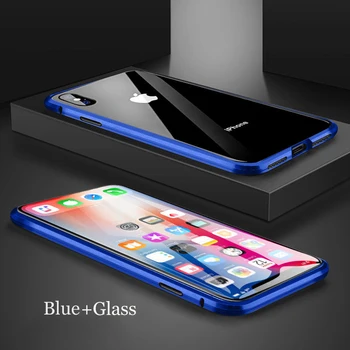 Magnetinio Adsorbcijos Metalo Atveju iPhone, 11 Pro XR X XS Max 6 7 8 Plus Double Sided Grūdintas Stiklas, Pilnas Apsauginis Telefono Dangtelis