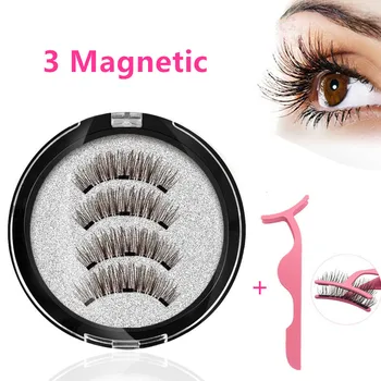 Magnetinio blakstienos su 3 magnetai, magnetinio blakstienas gamtos netikrų blakstienų magnetinis akių blakstienas, su blakstienų aplikatorių-24P-3-EU