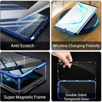 Magnetinės Metalo Case For Samsung Galaxy A50 A70 A40 A30 A20 A10 A11 A60 A80 A50s A70s M30 M20 A71 A51 A81 Dvigubo Stiklo Atveju Apvalkalas