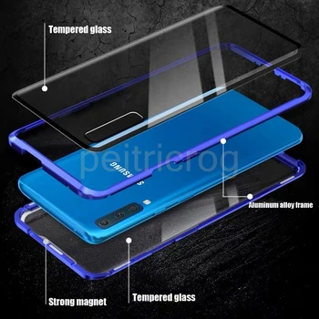 Magnetinės Metalo Case For Samsung Galaxy Note 20 10 Pro 8 9 S10 S9 S8 S20 Plius S20 Ultra A50 A70 A51 A71 Dviguba Šoninio Stiklo Danga