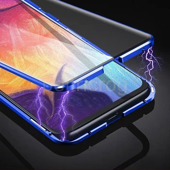 Magnetinės Metalo Case For Samsung Galaxy Note 20 10 Pro 8 9 S10 S9 S8 S20 Plius S20 Ultra A50 A70 A51 A71 Dviguba Šoninio Stiklo Danga